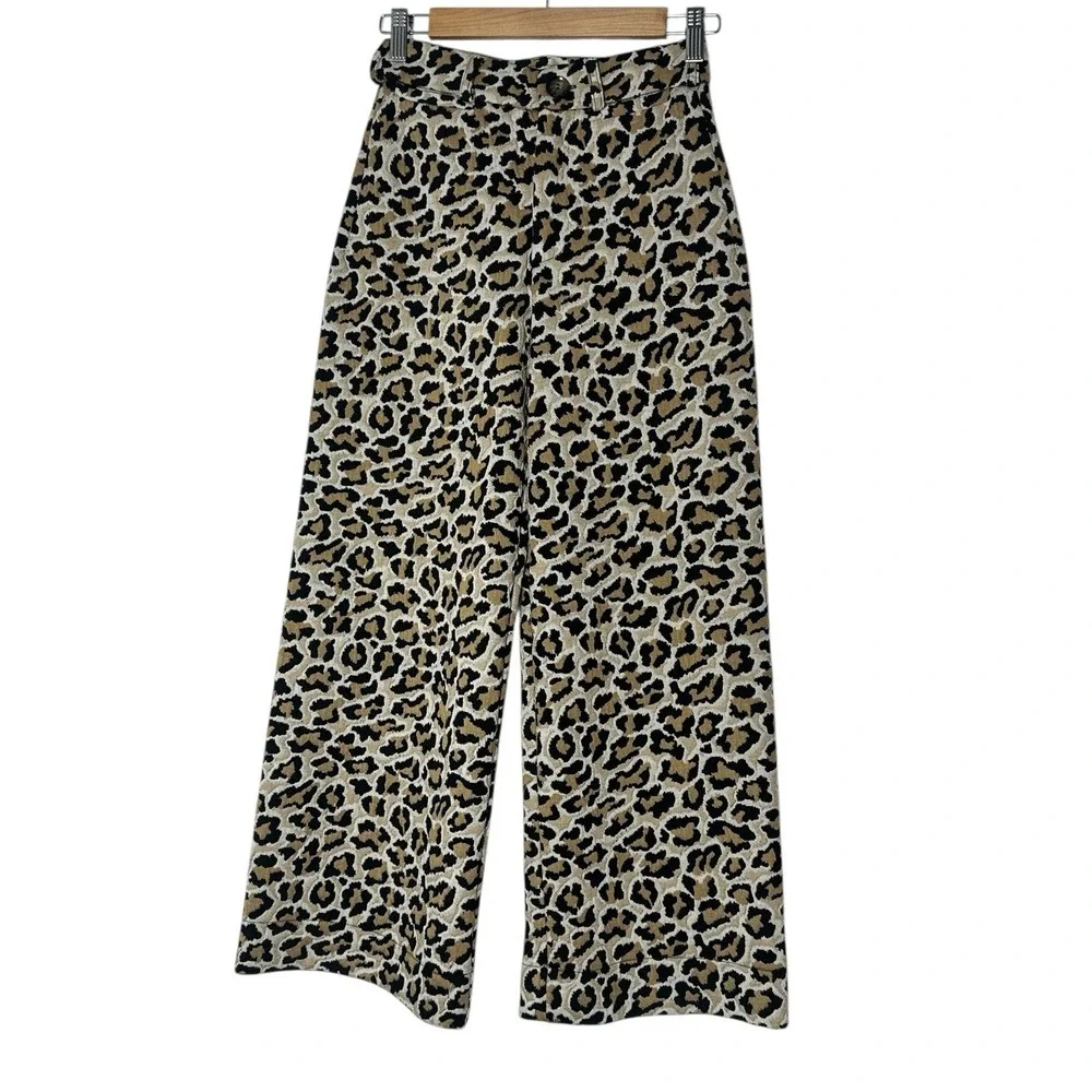 Maeve Wide Leg Pants Women's Size 25 Leopard Print The Ettie High-Rise Crop - Picture 2 of 9